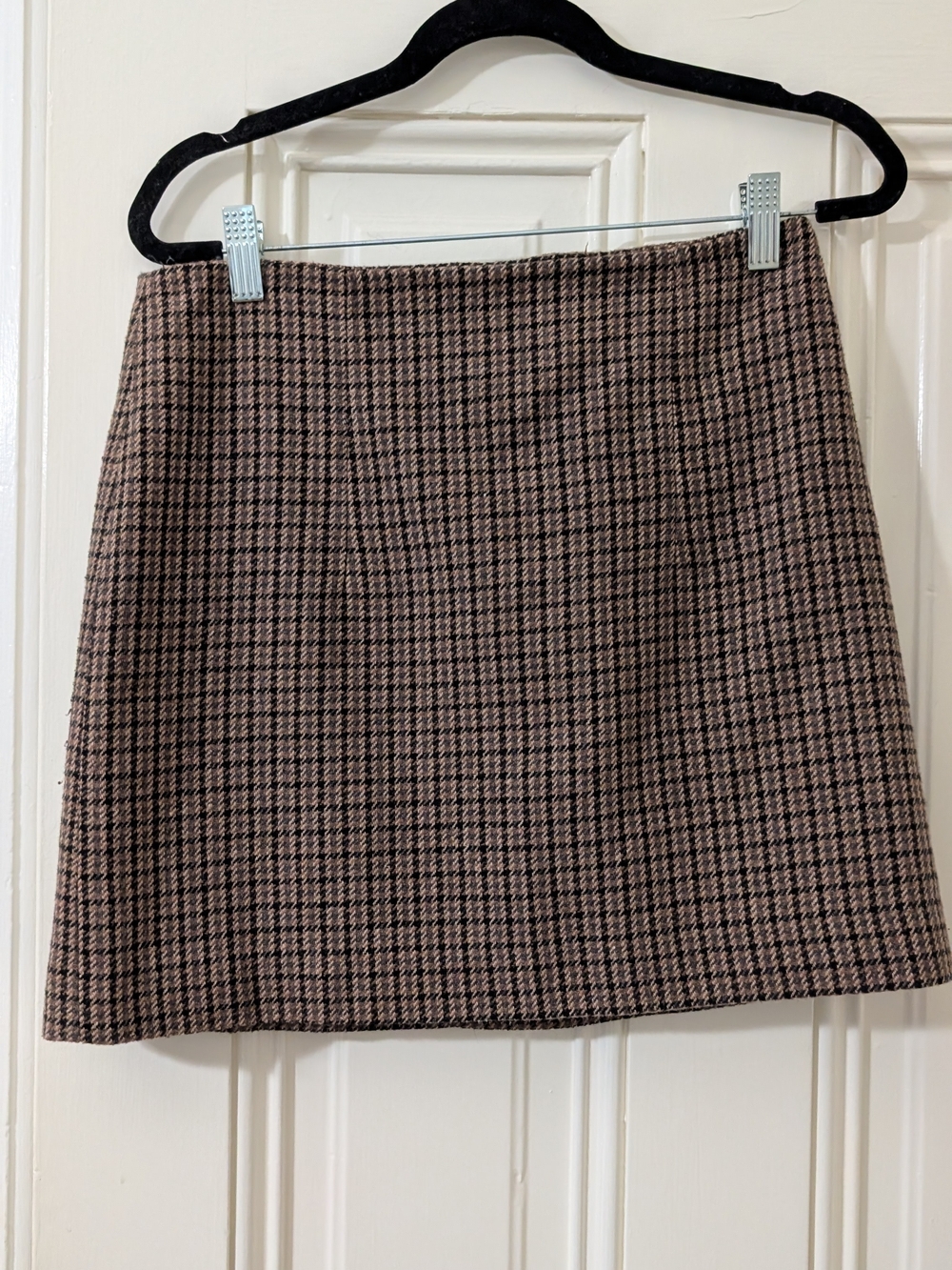 Mango Brown and Pink Houndstooth Mini Skirt